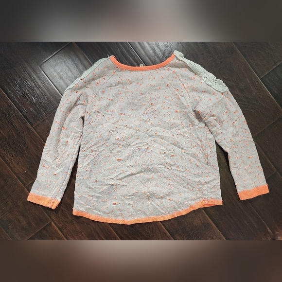 Oddy Womens Distressed Shoulder Cut Out Orange Grey Pullover Sweater - Picture 9 of 11